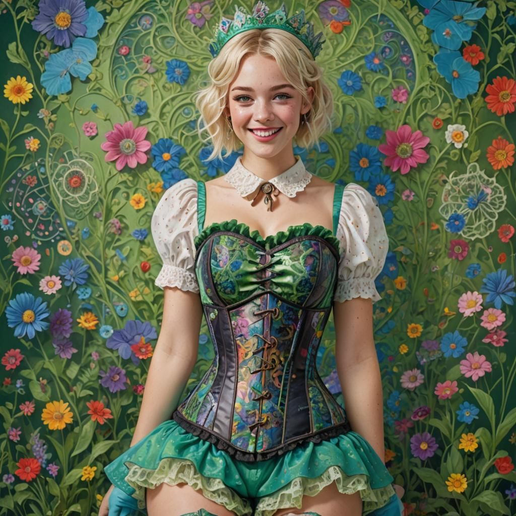 Psychedelic Meadow Portrait of Woman with Blue Crown