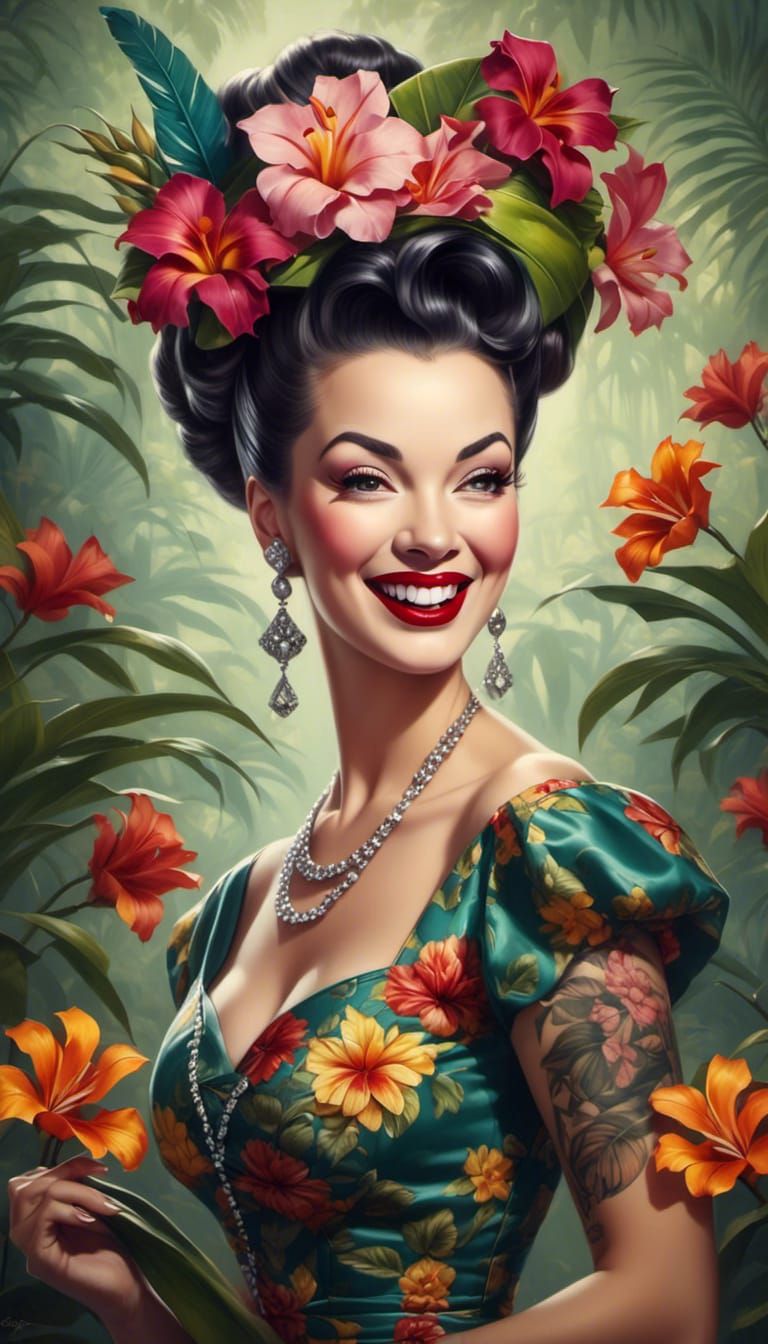 Cinematic Portrait of Carmen Miranda in Pin-up Style