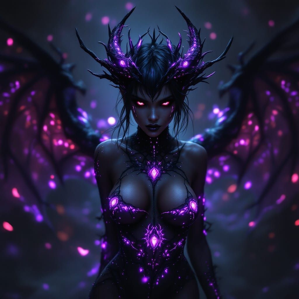 Mysterious Goth Shadow Dragon Goddess in Dark Fantasy Realm