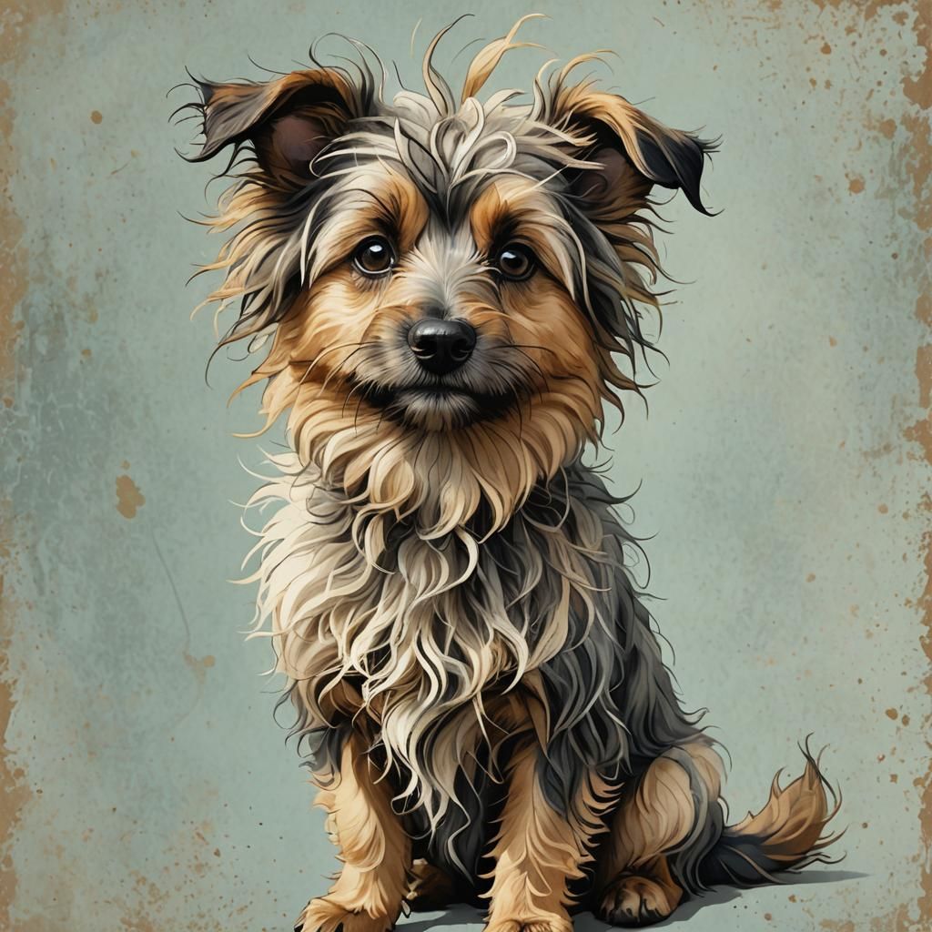 Dog with Messy Hair in Children's Book Style