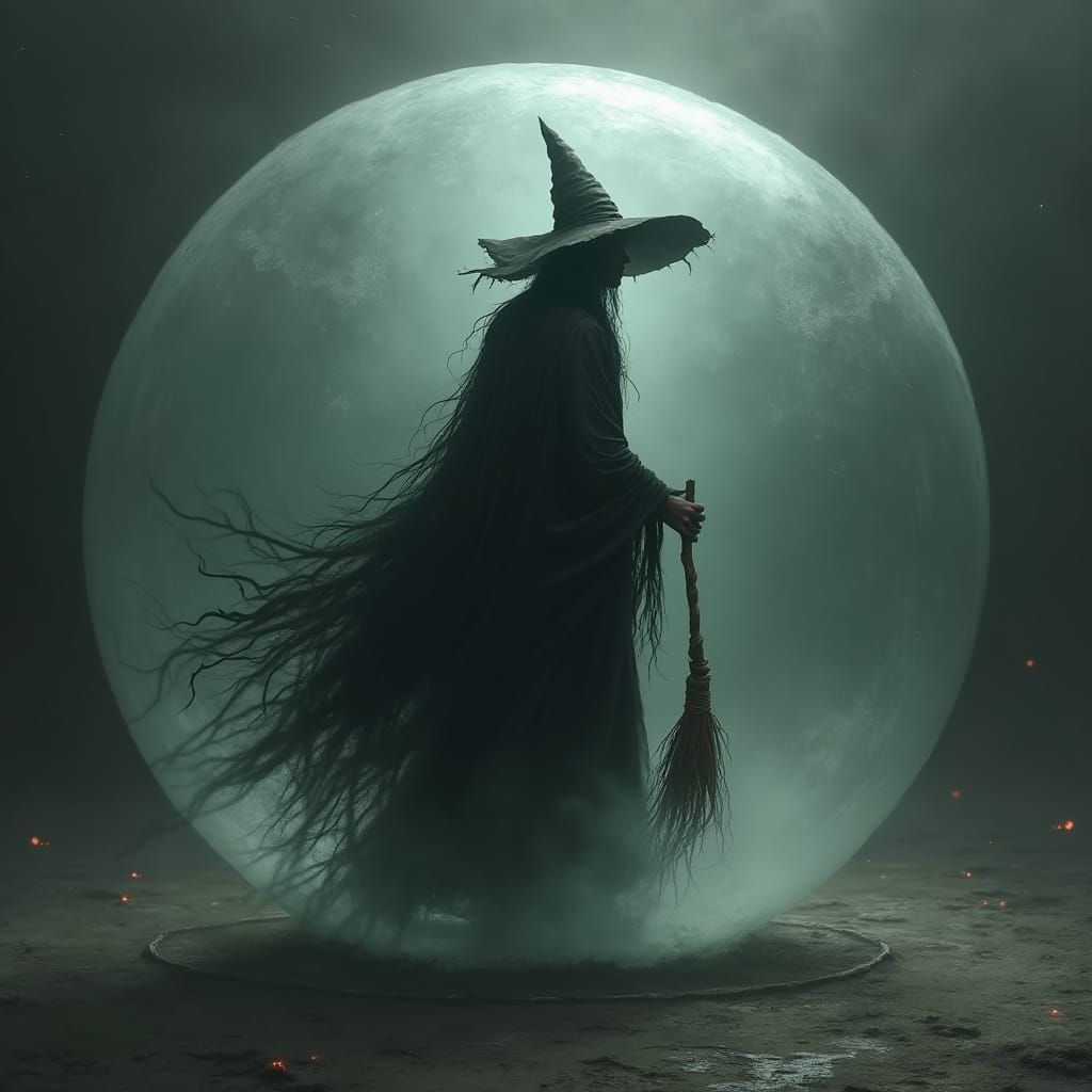 Shadowy Witch Trapped in Glass Orb: Dark Fantasy Art
