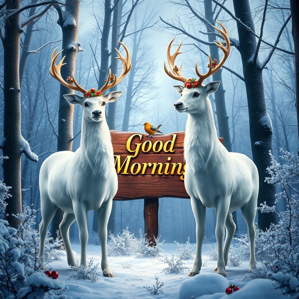 Good Morning Albino Deer