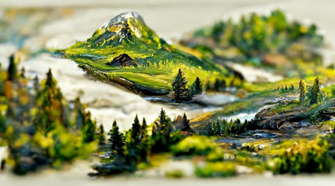 Detailed Landscape Vista Photography in Gouache Style
