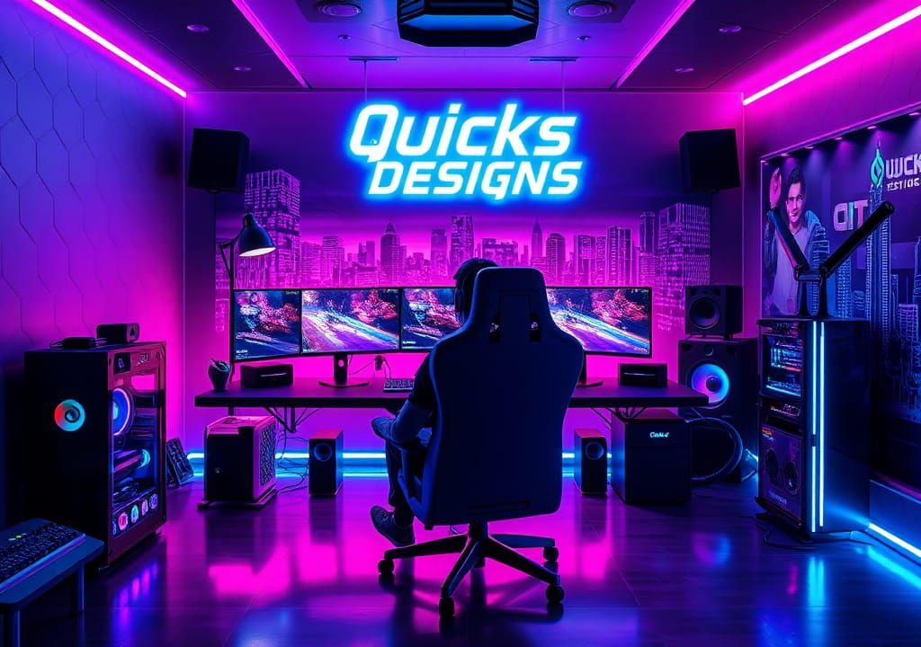 Cyberpunk Gaming Setup with Neon Lights