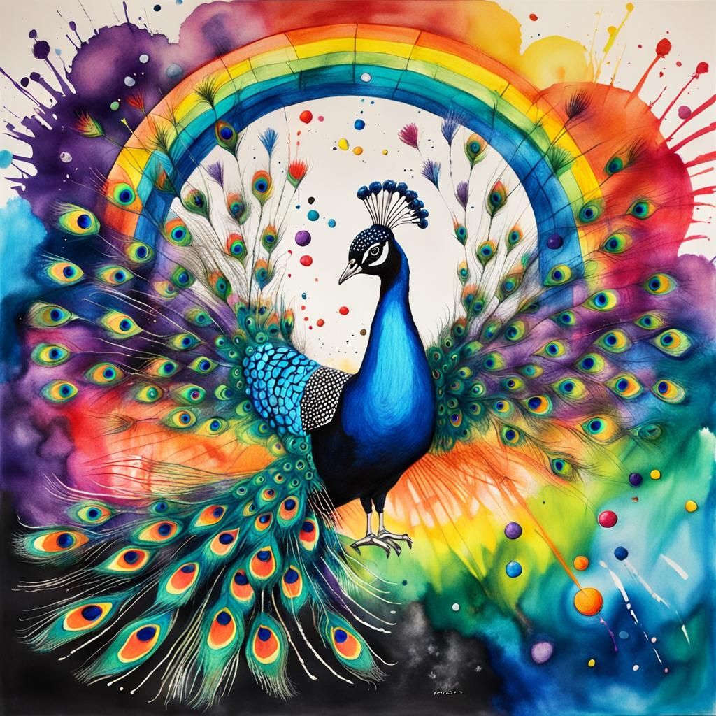 Surreal Peacock in Whimsical Artistic Collage