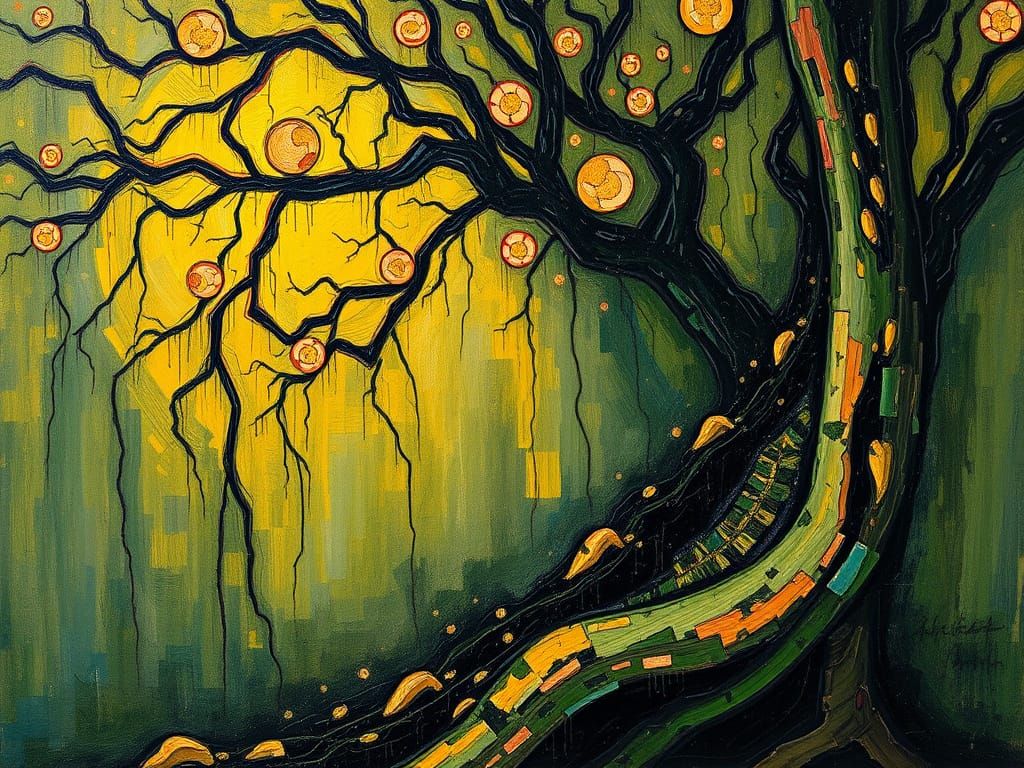 Vibrant Dryad in an Impasto Forest Grove