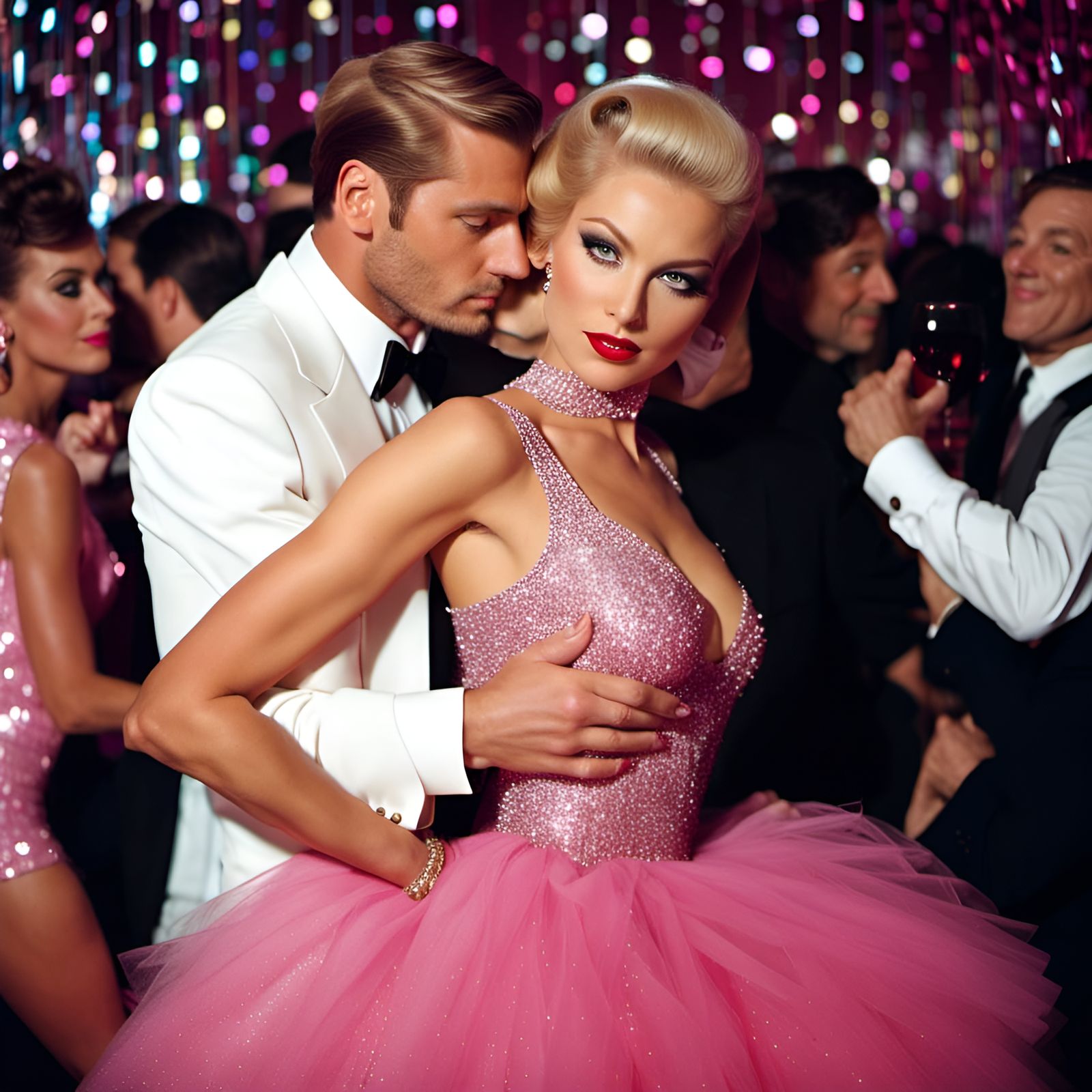 Grace Kelly Inspired Woman Kissing Man at Disco