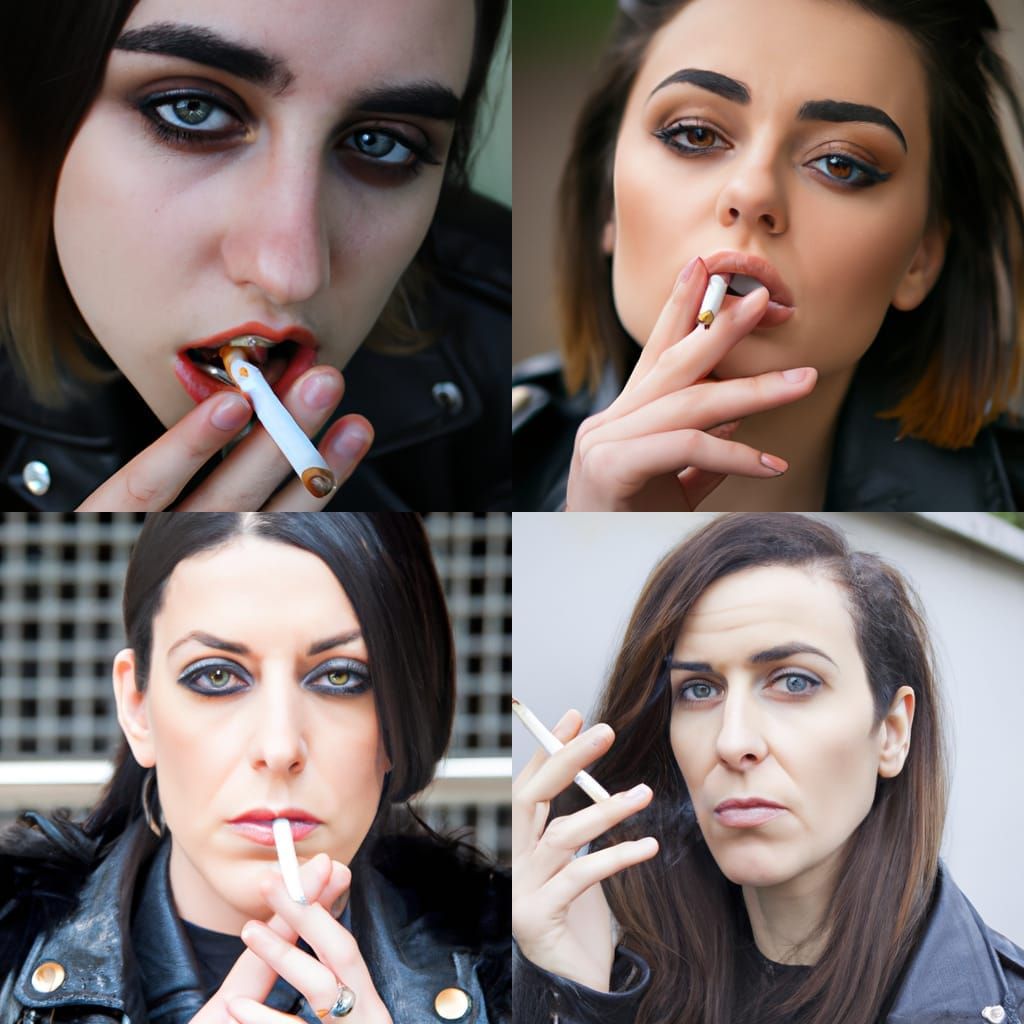 Young Woman Smoking in Leather Jacket Portrait