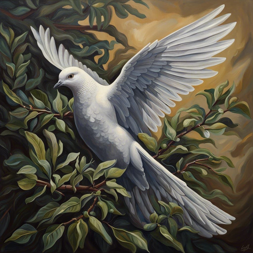 Dove in laurel bush