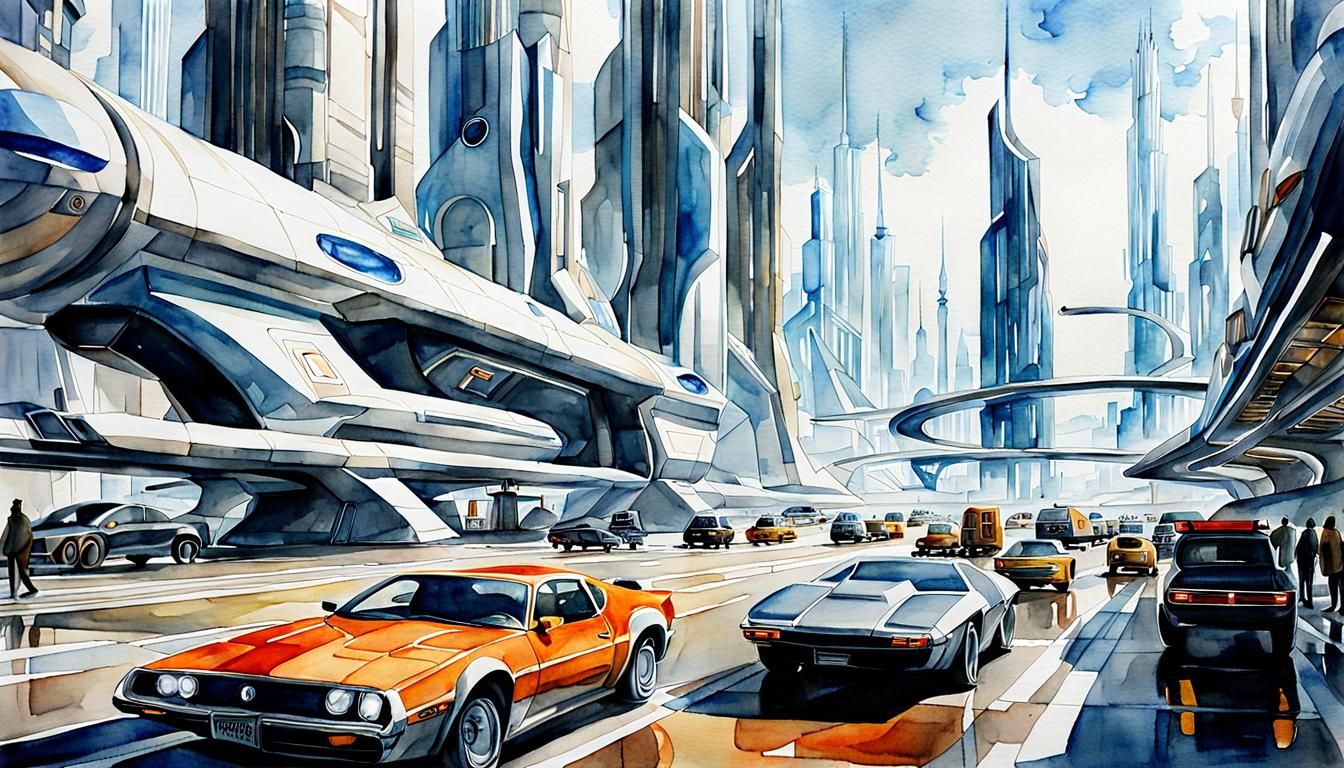 Futuristic Cityscape: Watercolor Painting of Tomorrow