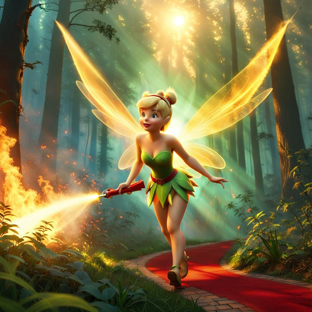 Tinkerbell Fights Forest Fire on Yellow Brick Road