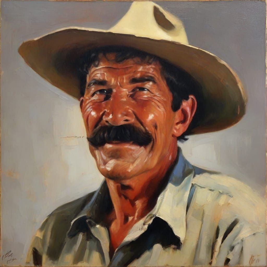 Cowboy Portrait in Impressionistic Oil Style
