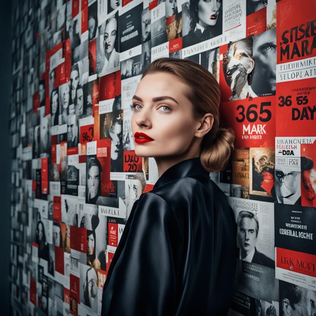 Woman with Red Lipstick and Movie Cover Backdrop