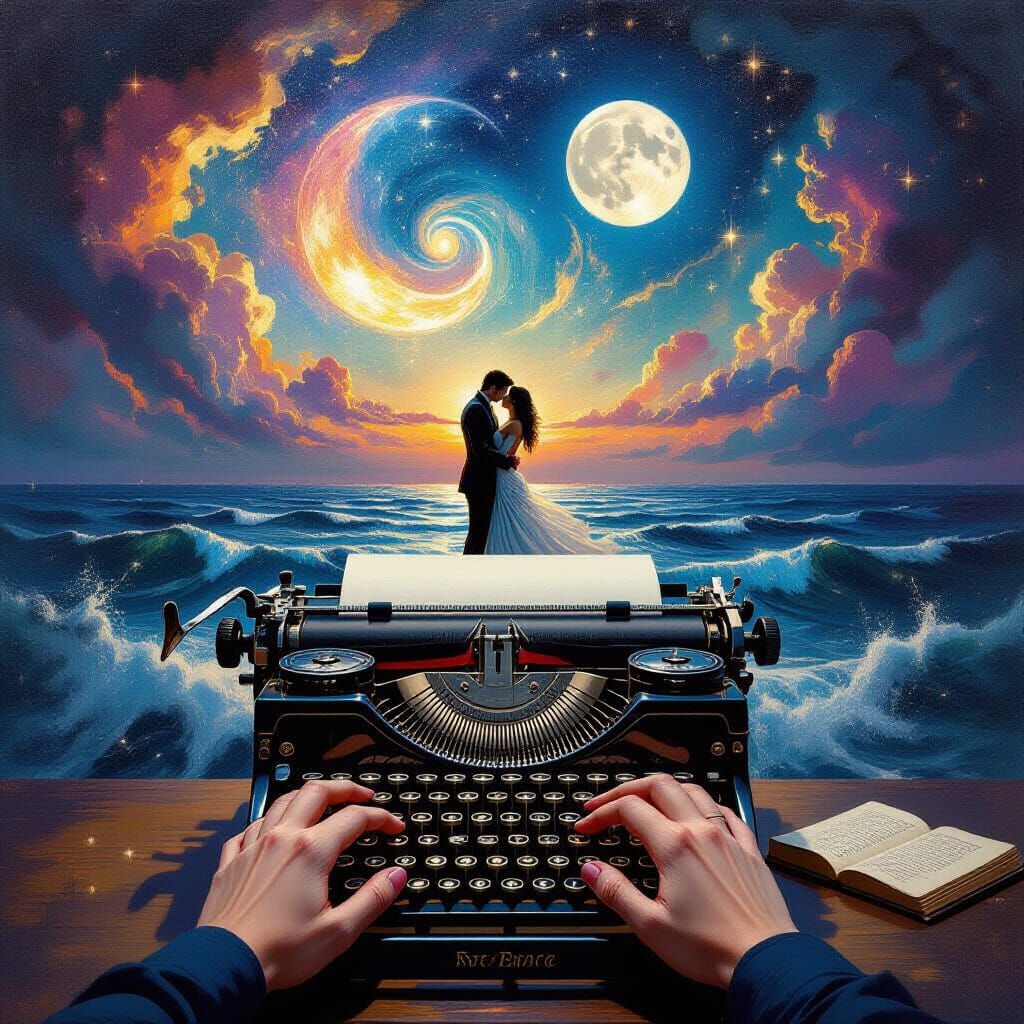 Author's Hands Type Epic Romance Scene in Stardust