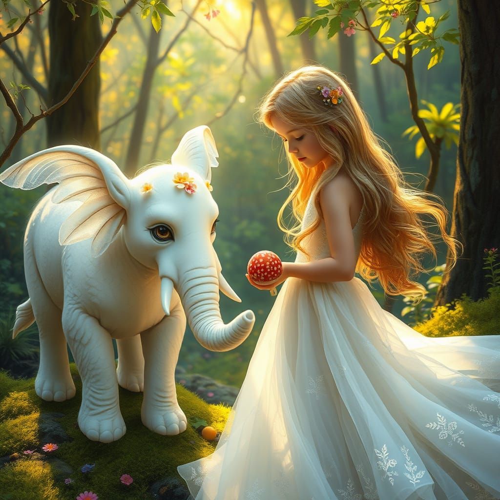 Ethereal Fantasy Scene with Golden Girl and Luminawing