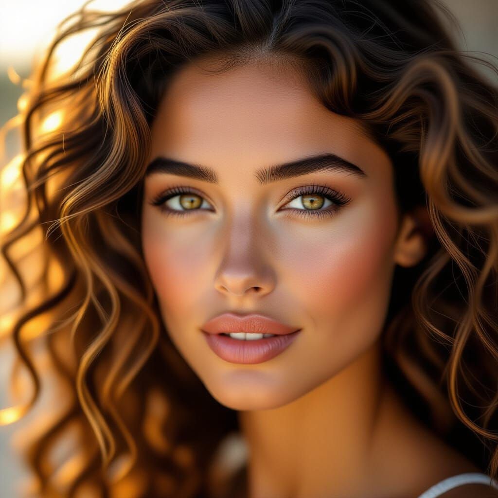Hyperrealistic Portrait of a Beautiful Woman in Golden Hour