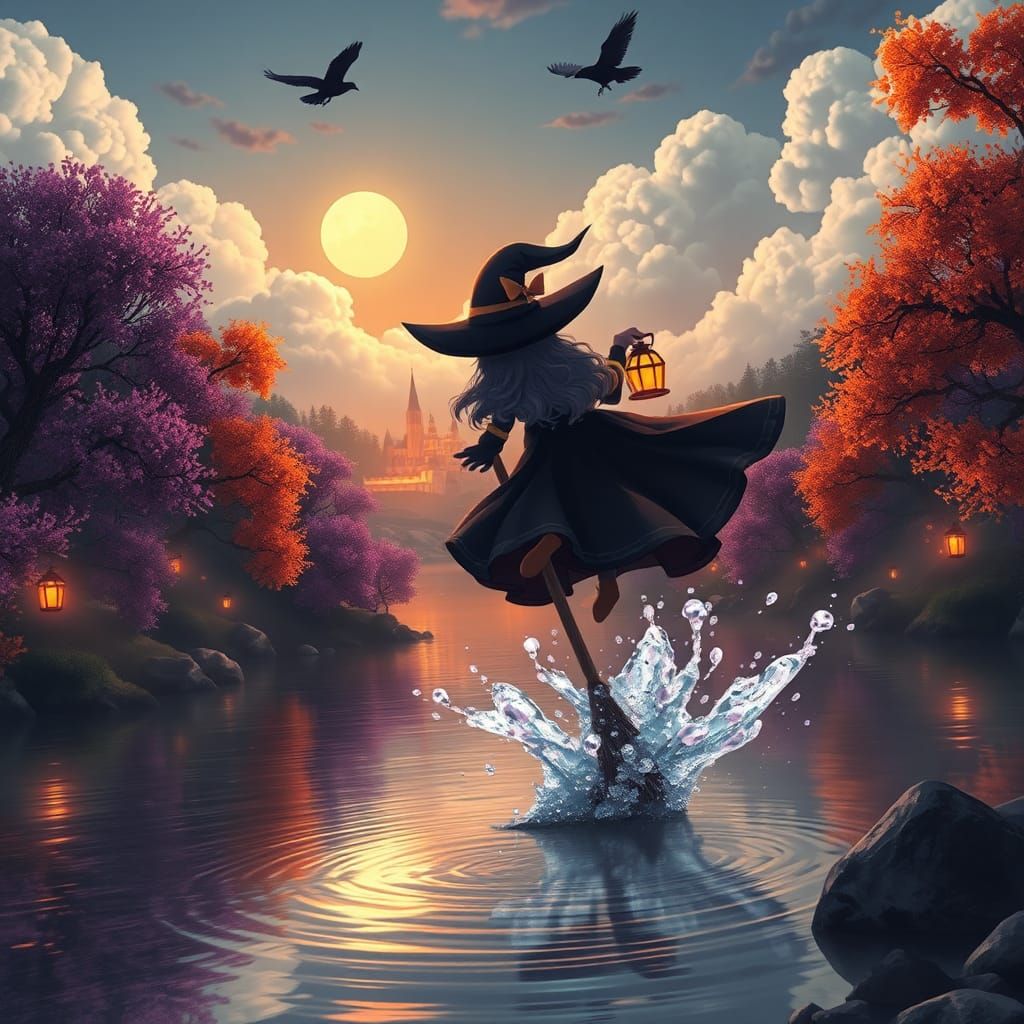 Cute Witch Zooming Into River in 3D Anime Style