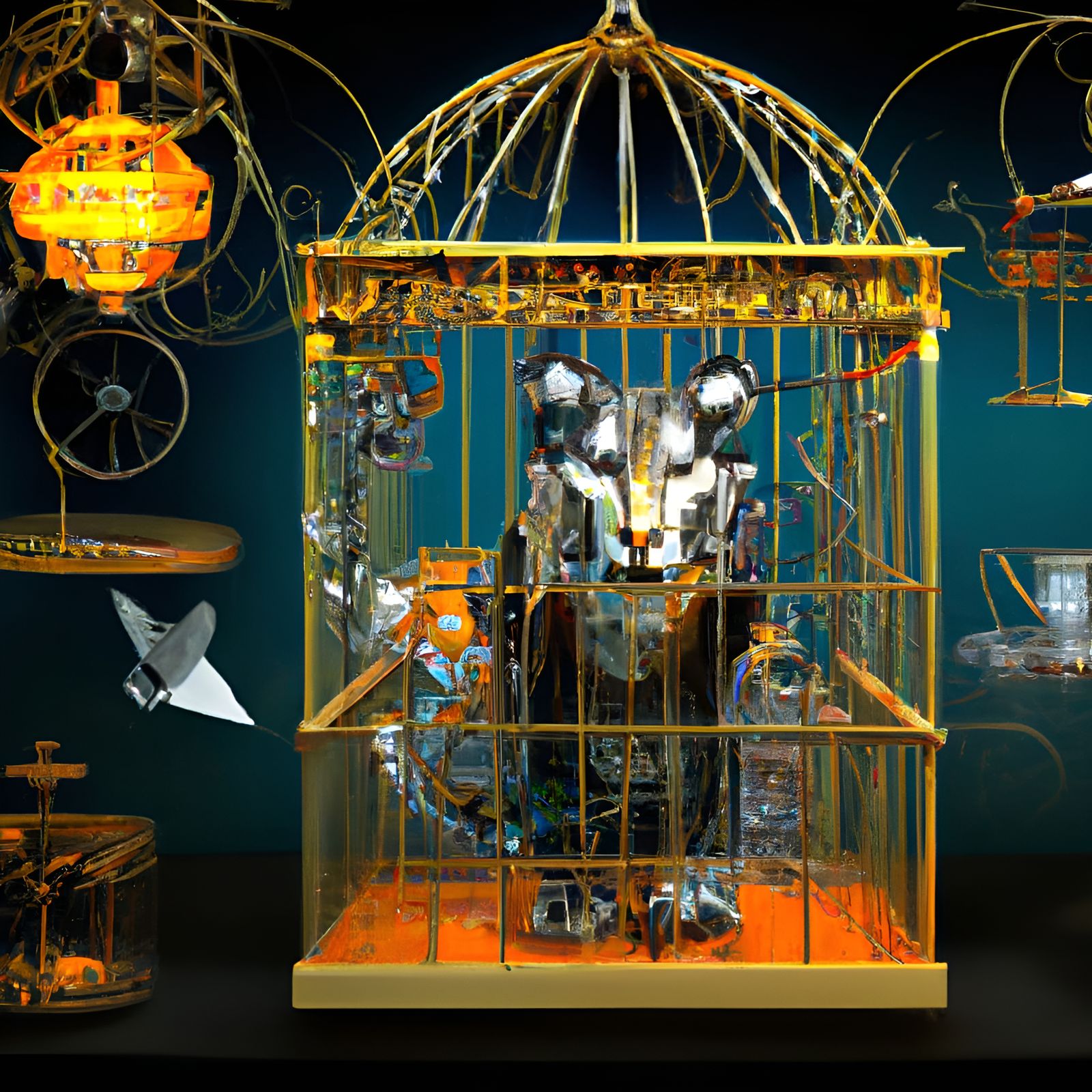Steampunk Tiger in Birdcage: Surreal Menagerie