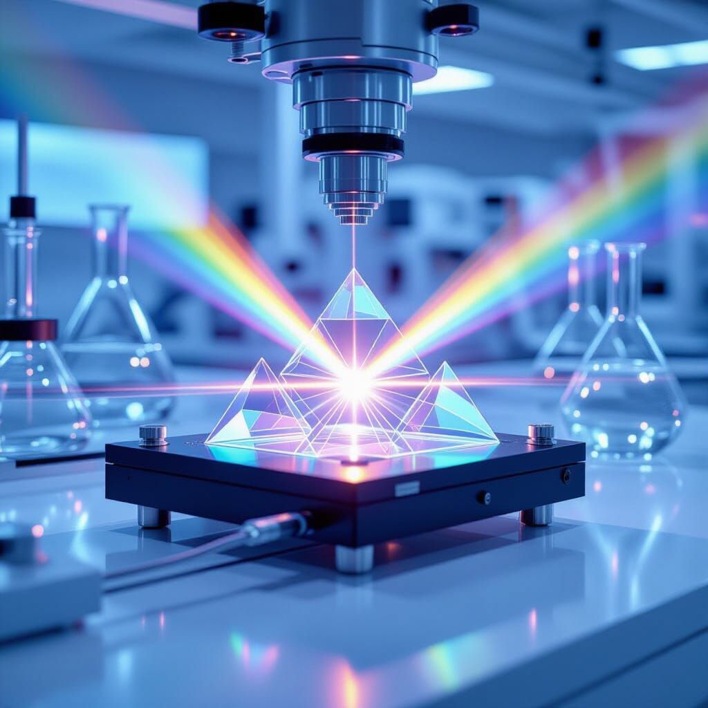 Laser Beams and Prisms in Scientific Optical Bench Setup