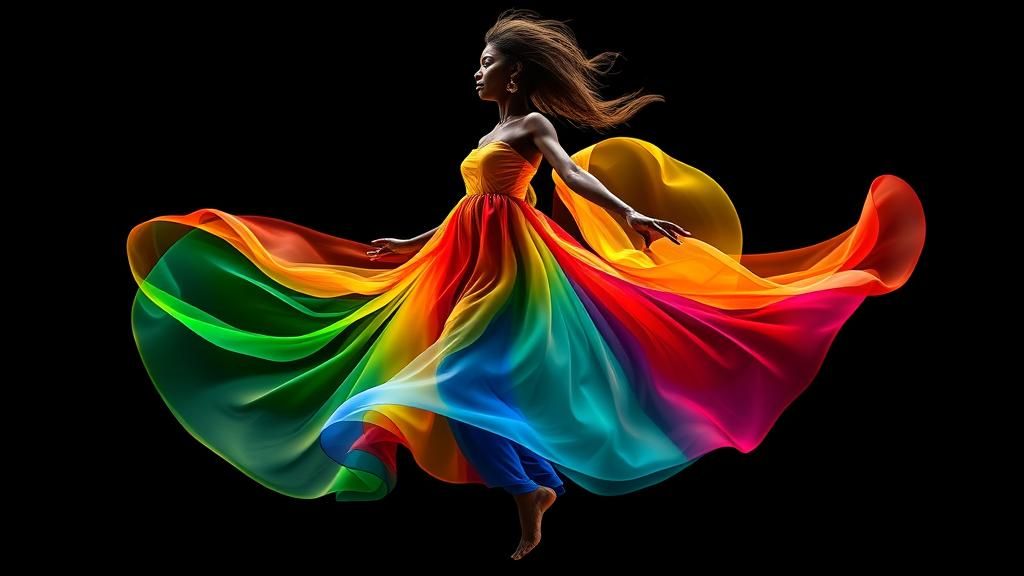 Vibrant Nubian Woman Dancing in Translucent Colors