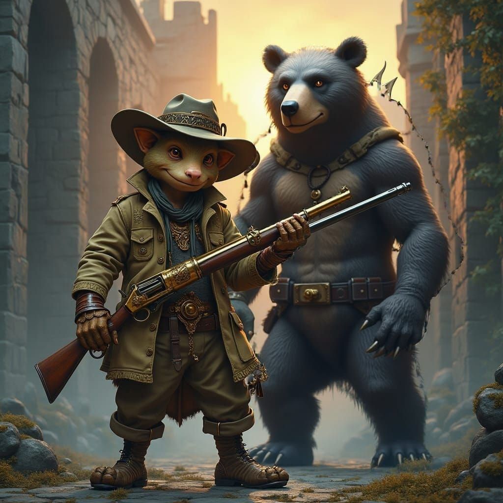 Kobold Artificer and Clockwork Bear: Fantasy Concept Art