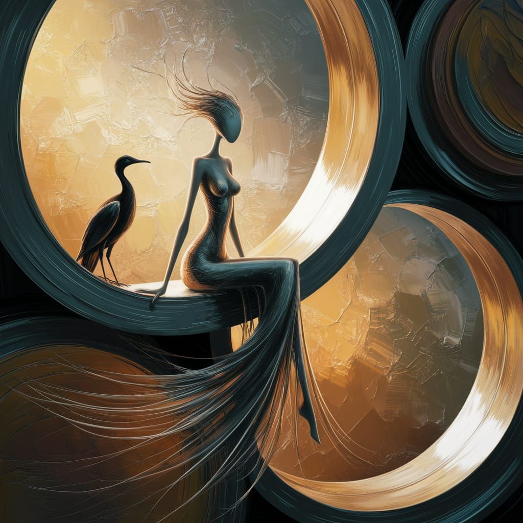 Surreal Figure on Luminous Architectural Ledge