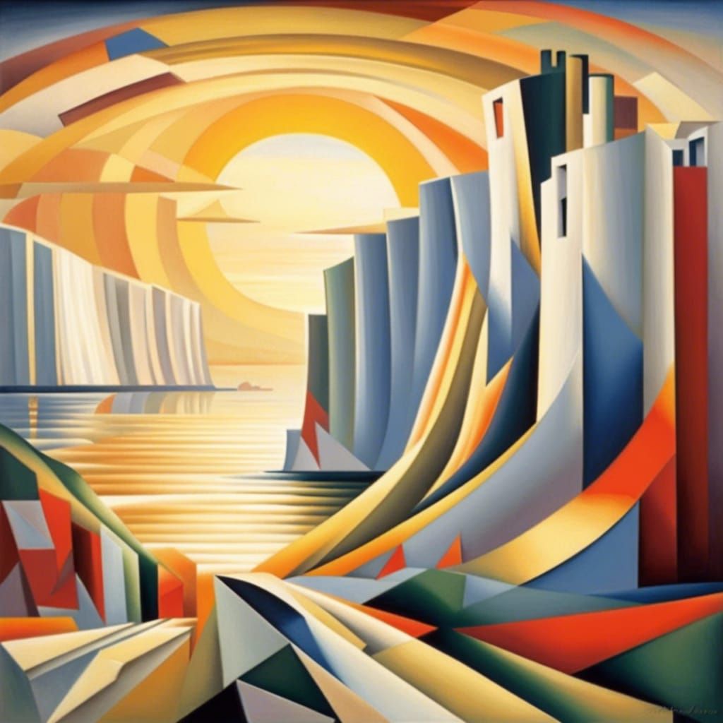 White Cliffs of Dover: Abstract Cubist Sunrise