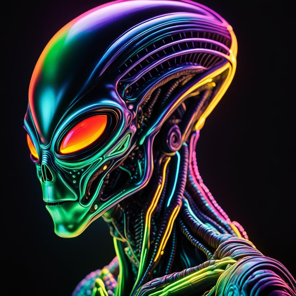 Alien in Multicolored Neon Lights