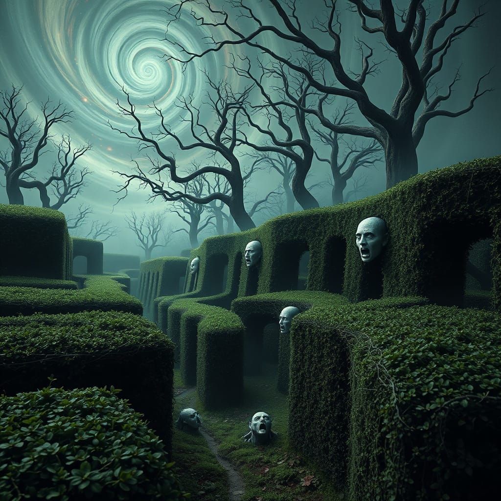 Gothic Horror Maze with Screaming Statues