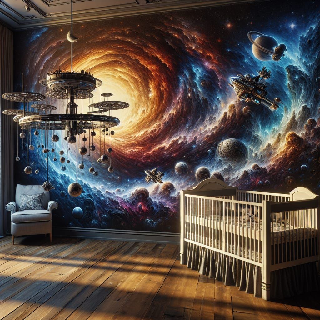 Space-Themed Nursery in Detailed 3D Rendering