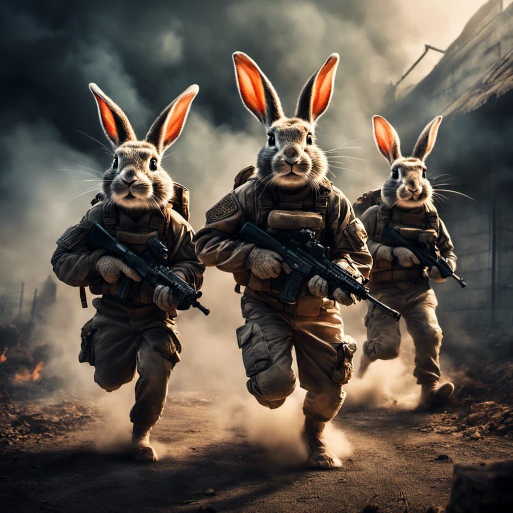 Rabbits in Combat Gear in Grimdark Cartoon