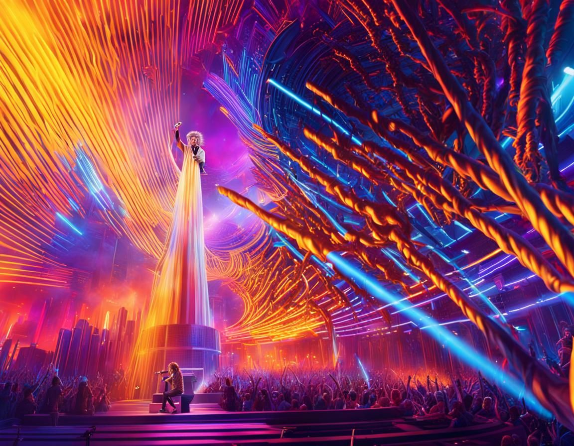 Futuristic Concert: Singer with Colorful Dreadlocks