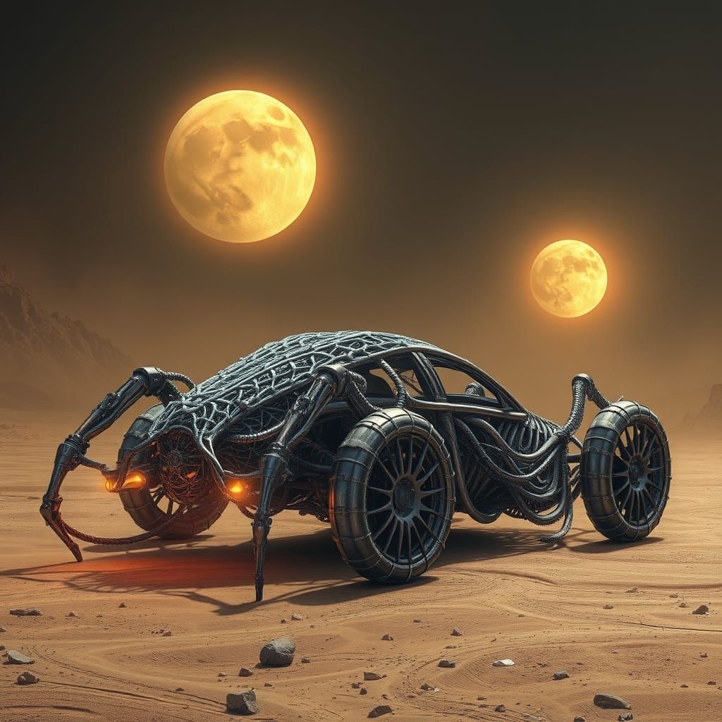 Alien Spiderweb Car on Desolate Planet