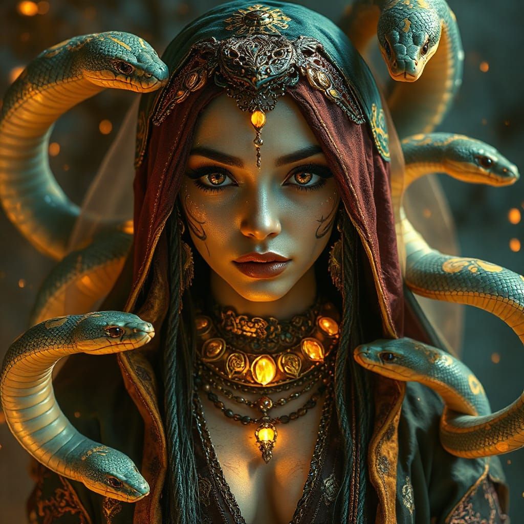 Enchanted Desert Sorceress in Turquoise and Gold