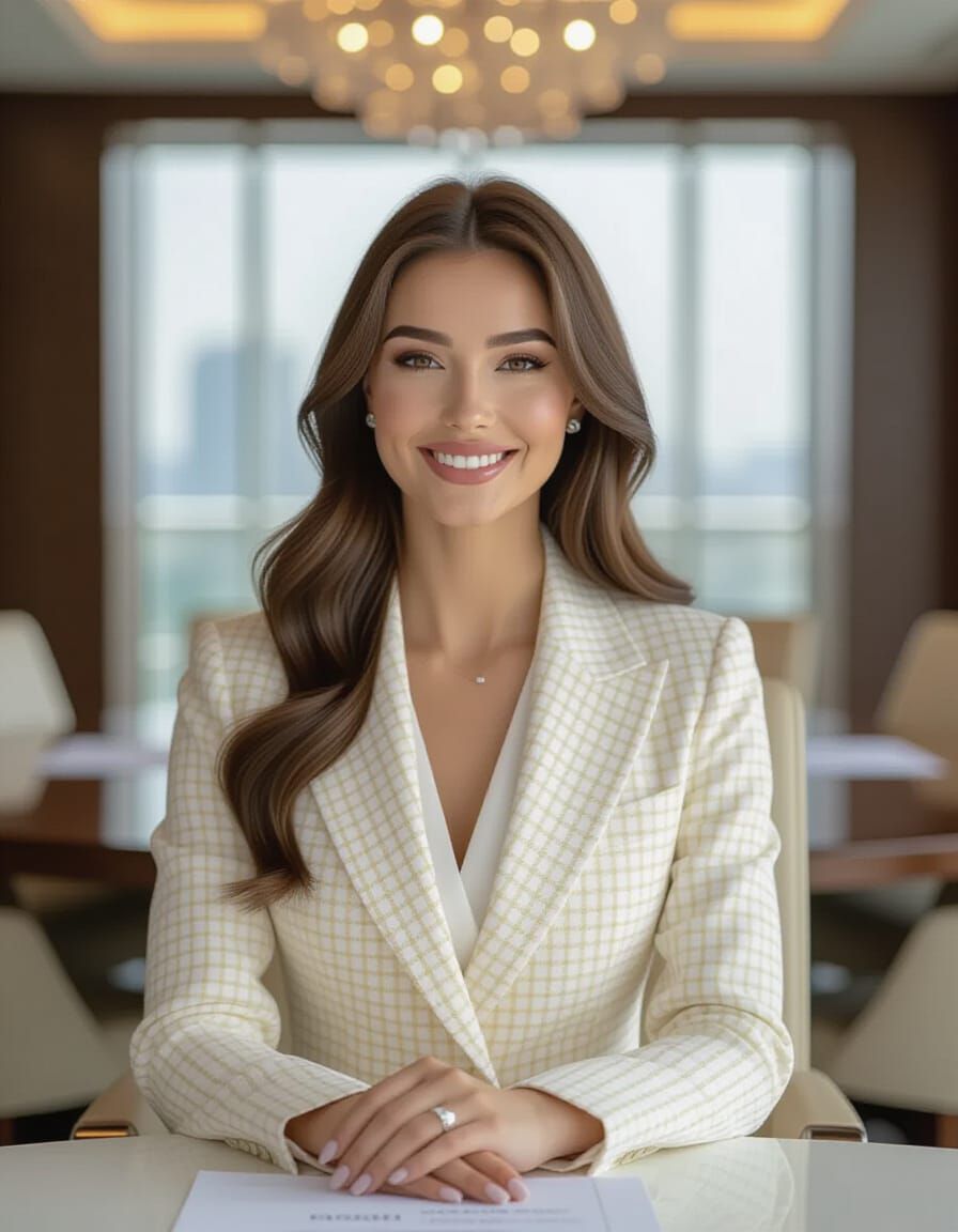 Gorgeous Russian Woman in Luxury Meeting Room