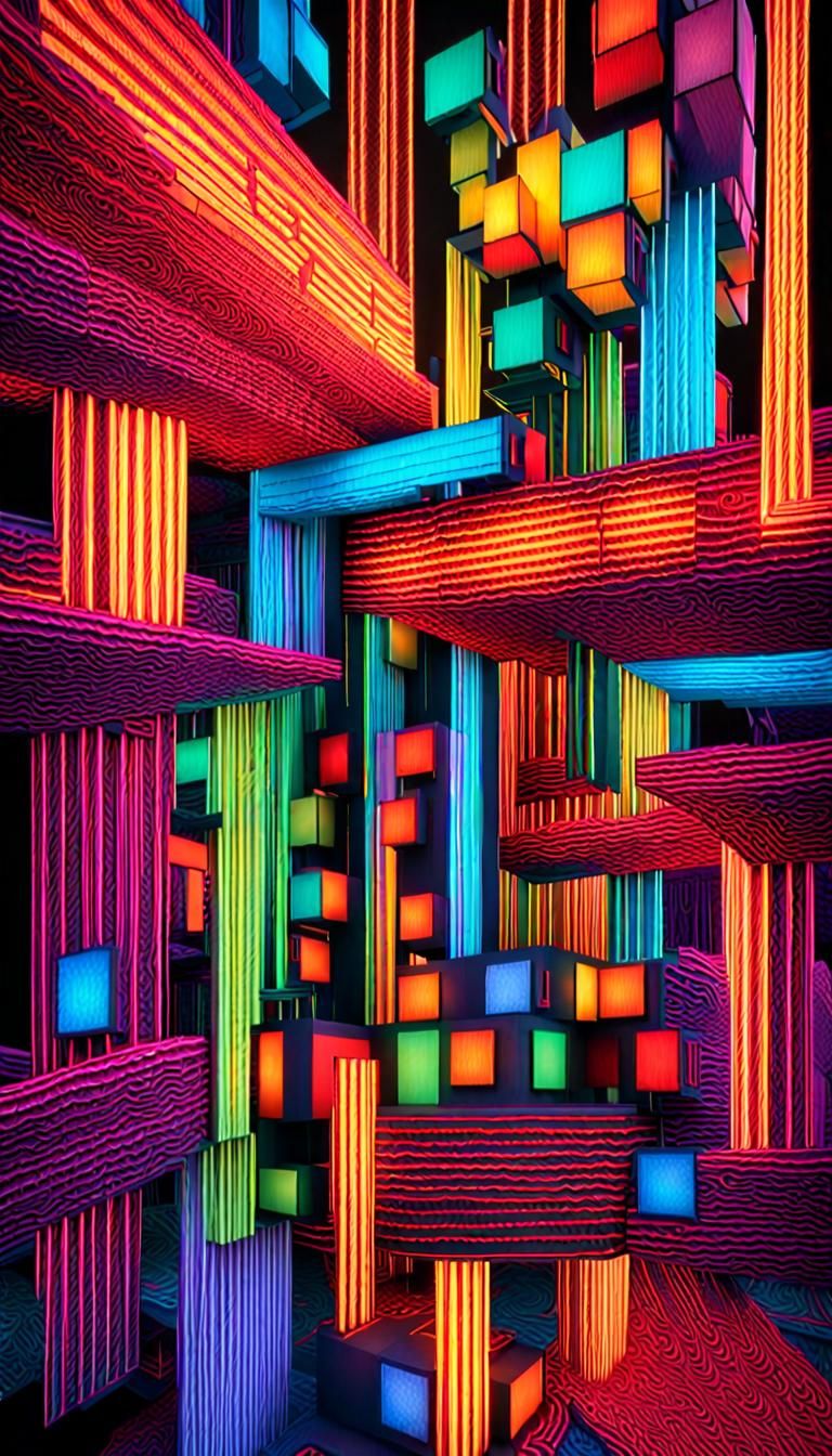 Vibrant Neon 3D Renderings of E=MC2
