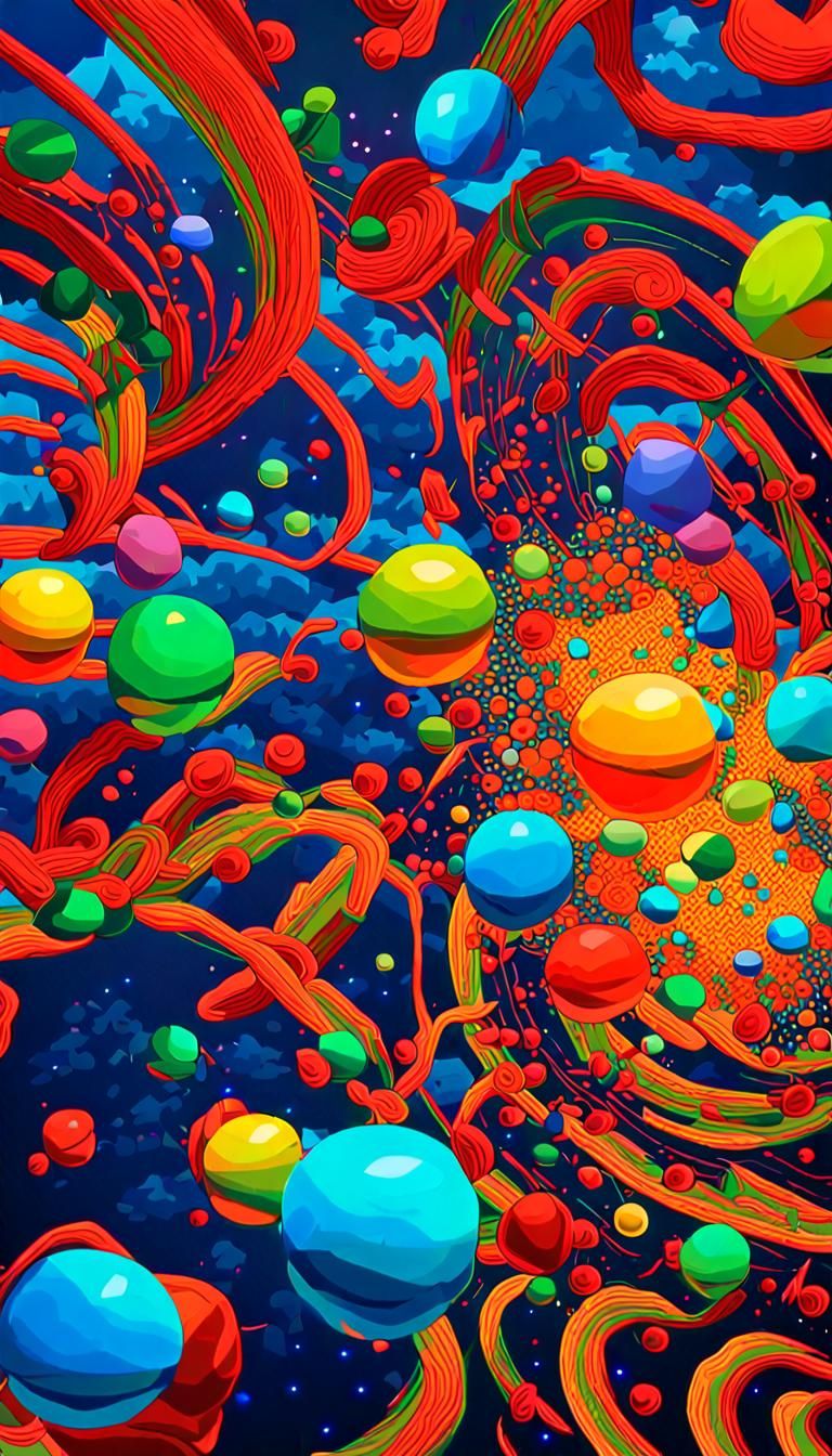 E=MC2 in 4D: A Neon Psychedelic Illustration