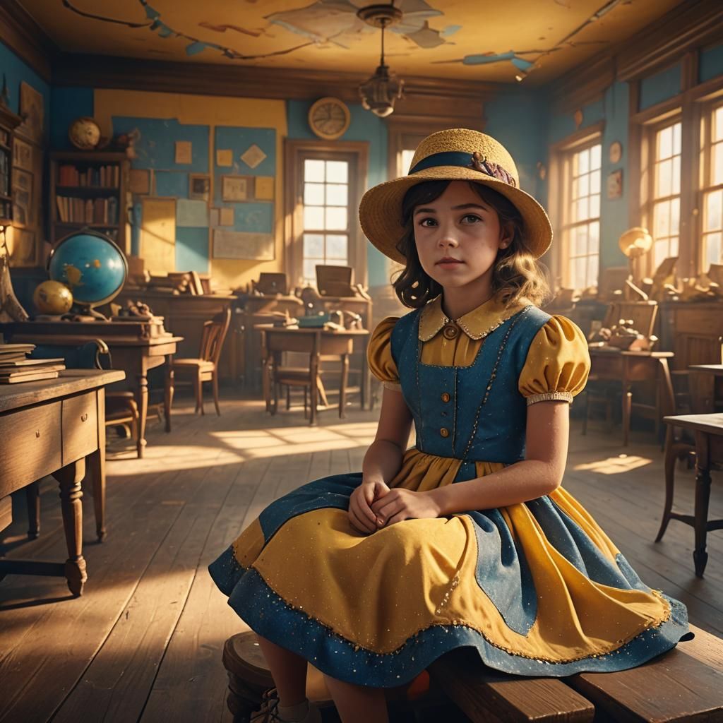 Girl in Vintage Classroom: Digital Matte Painting