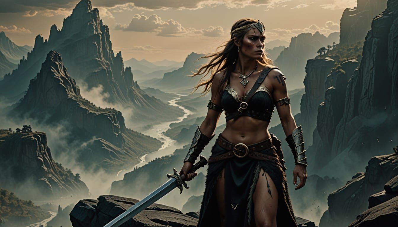 Barbarian Queen in Epic Dark Fantasy Art