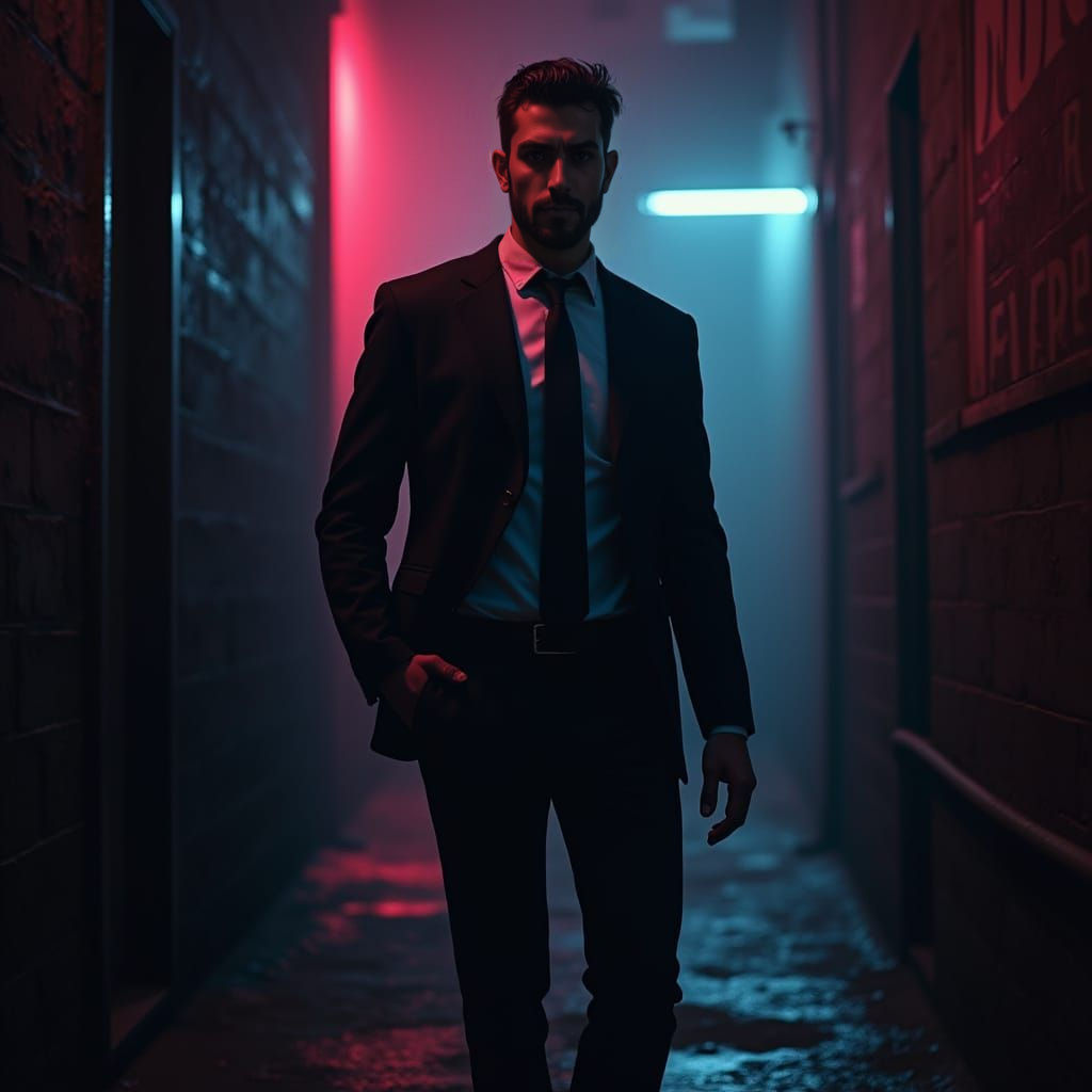 Man in Suit: Gritty Futuristic Noir Art