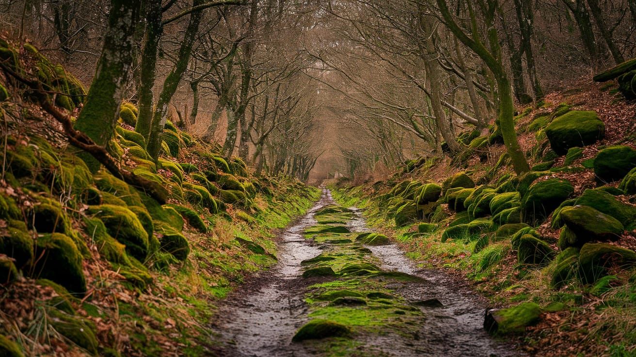 Serene Forest Pathway in Autumn or Early Winter