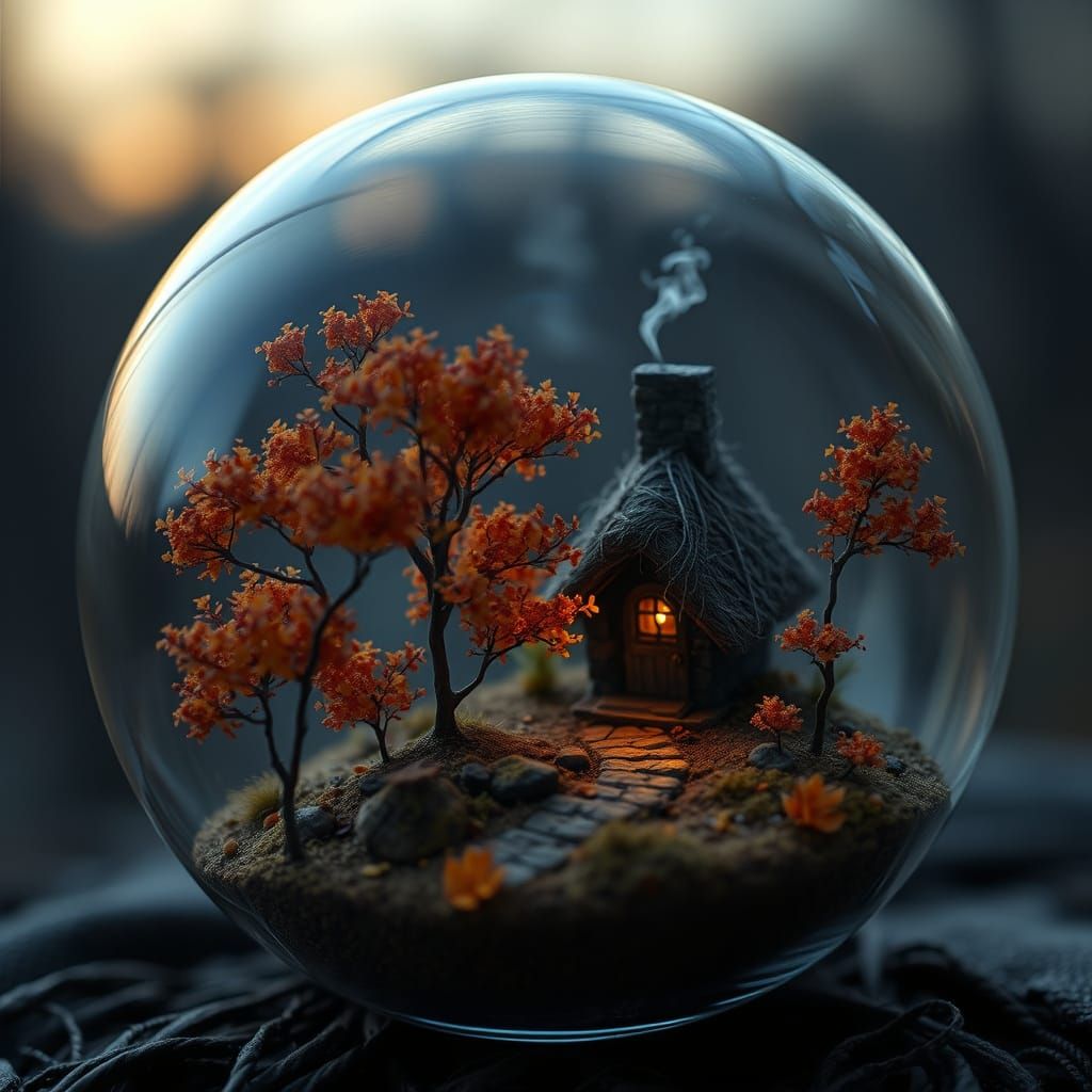 Whimsical Twilight Forest in Glass Orb