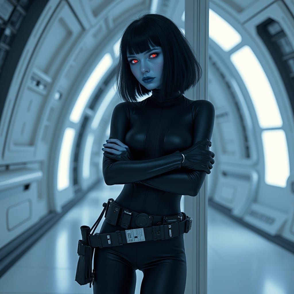 Dark Skinned Female Spy in a High-Tech Star Wars Space Ship