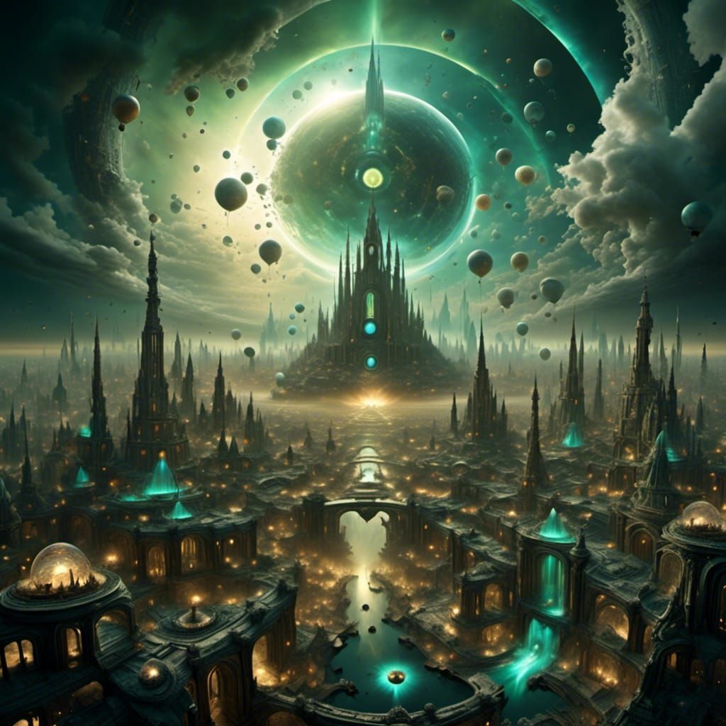 Apocalyptic Cityscape with Quantum Portal