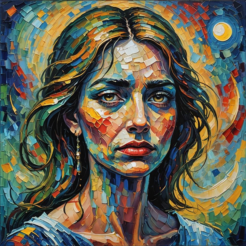 Expressionist Moonlit Grief: An Impasto Oil Painting