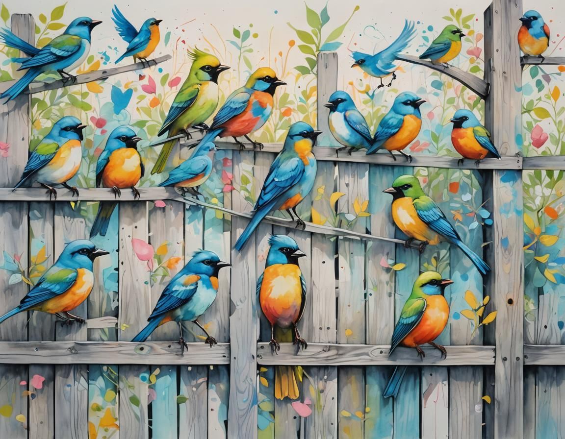 Colorful Bird Mural: Whimsical Graffiti Art