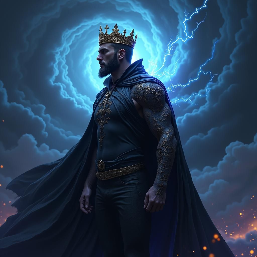 Powerful Figure with Neon Lightning Tattoo