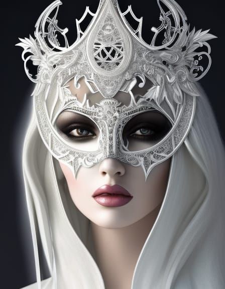 Elegant White Raven Portrait with Silver Outline