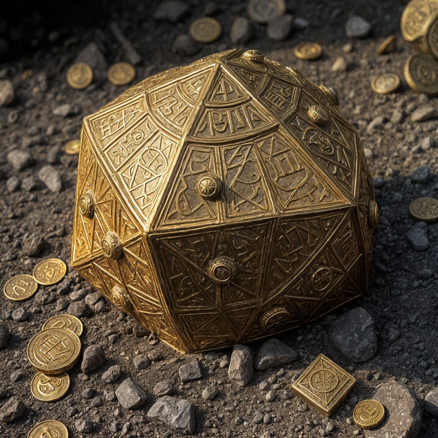Golden Roman Dodecahedron in Ancient Dirt