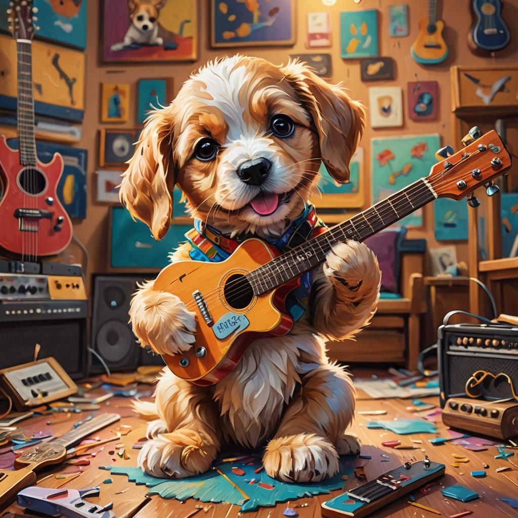 Puppy's Musical Dream: A Whimsical Illustration